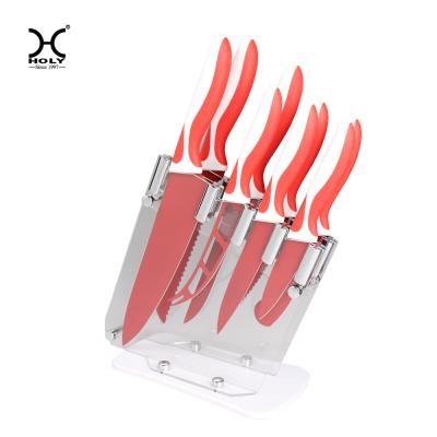 China Sustainable 8pcs PP Handle Non Stick Coated Knife Set With Acrylic Holder for sale