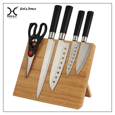 China 6pcs Sustainable Stainless Steel PP Handle Kitchen Knife Set With Bamboo Magnetic Holder for sale