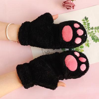 China Cute Winter Paw Plush Soft Gloves With Flip Top For Girls Fingerless Gloves With Cover for sale