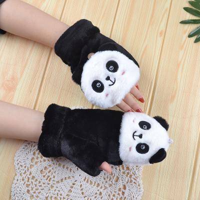 China Winter Cute Panda Soft Gloves With Flip Top For Girls Fingerless Gloves With Cover for sale