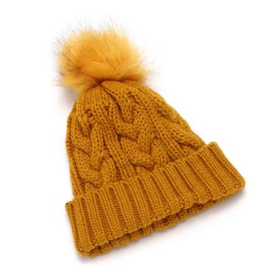 China Outdoor student knit beanie hats girls knit winter hats with pom poms for sale