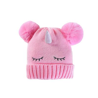 China Kawaii Winter Beanie Hats Outdoor Custom Girls Knitted Winter Hats With Pom Poms for sale