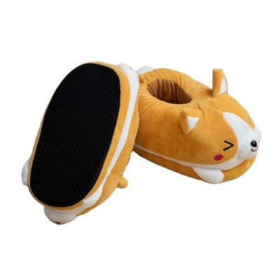 China Damping Lovely Plush Cartoon Corgi Dog Slippers Quiet Indoor Soft Ladies Winter Free Size Home Slippers for sale