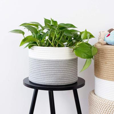 China Modern Decorative Cotton Rope Plant Pot Holder Storage Basket Laundry Basket With Sturdy Handles for sale