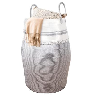 China Modern Huge Cotton Rope Laundry Bag Storage Basket With Handles for sale