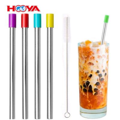 China Reusable Straws Set Of 4 With Cleaning Brush Metal Stainless Steel Reusable Long Drinking Straws for sale