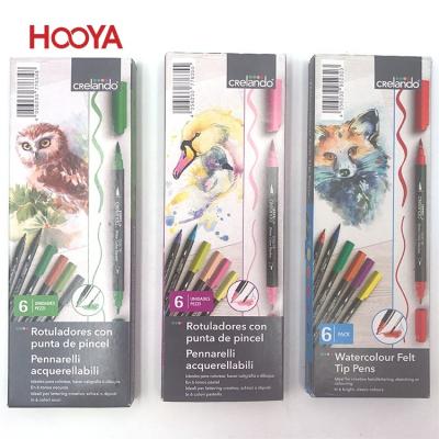 China 6 Pack Double Brush Watercolor Office Felt Pens For Drawing Painting Stationery for sale