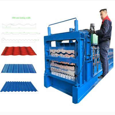 China Building Construction Metal Iron AluminumTriple Roll Forming Machine PPGI GI Corrugated Steel Sheet Sheet Making Machine Price for sale