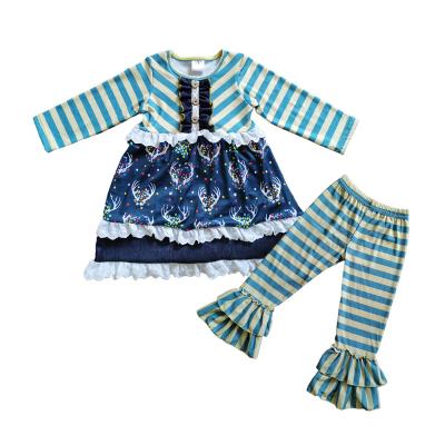 China 2019 casual style autumn children's casual clothing sets teen girls wholesale floral print dress match ruffles pants outfits for sale