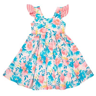 China Little Kids 2022 Easter Washable Stripe Sleeve Ruffles Dress Flower Print Fashion Customized Wholesale Kids Dress for sale