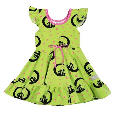 China 2021 Cute Halloween Theme New Print Girls Dresses Washable Small Sleeves Flying Sleeves Dress For Girls Kids Calf Band Bow Ruffle Edge Baby Dress for sale