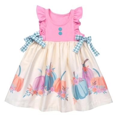 China Halloween Theme Washable Pumpkin Sleeveless Kids Dress Small Pink Flying Sleeves Lattice Cute Soft Bow Baby Dress Girls Kid Dress for sale