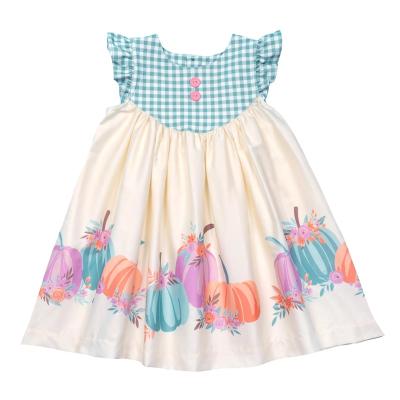 China Washable Halloween Theme Party Kids Dress Sweet Multi Style Pumpkin Print Lattice Ruffle Cute Baby Dress Kids Dresses For Girls for sale