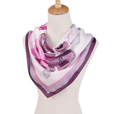 China Square scarf women's silk flower printing silk scarf 70cm new silk material satin square neck summer for sale