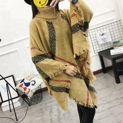 China New European American long collar plaid cape hot selling high shawls striped women winter shawls for sale