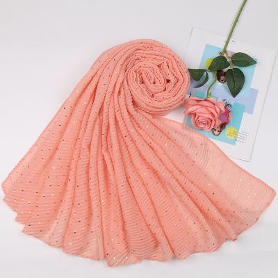 China Muslim Hiyab Bufanda Women Fashion Wear Wrinkle Cotton Sequin Headscarf Over Waist Plain Women Scarf Hijab for sale