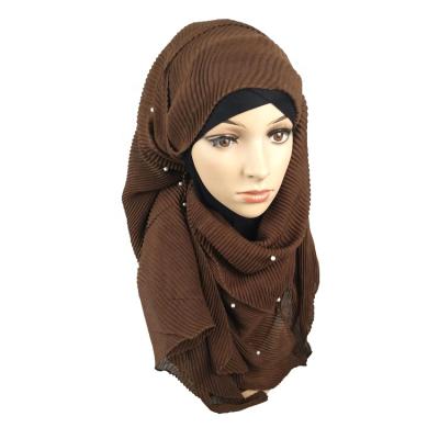 China Islamic Hijab Pearl Chiffon Pleat Hijab Muslim Hot Popular Women Latest Hijab Headscarf for sale