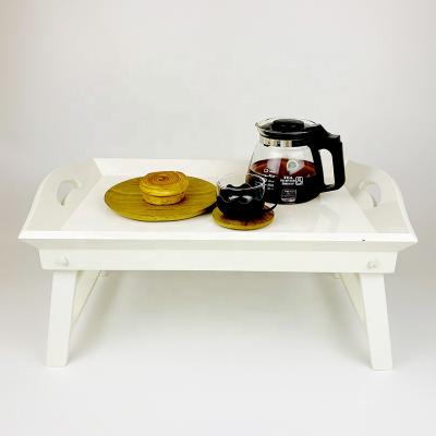 China Custom Modern Floating Wooden Bed Breakfast Food Kitchenware Serving Tray With Folding Legs for sale