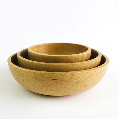 China Handmade Customized Sustainable Natural Bamboo Wooden Dish Bowl Fruit Salad Round Bowl Set For Kitchen for sale