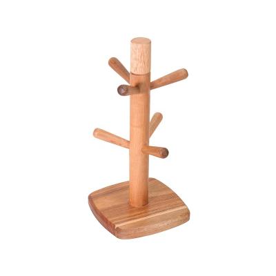 China Coffee Tee Cup Holder Rack 6 Cup Hooks Sustainable Wood Tree Holder Drying Rack For Mug for sale