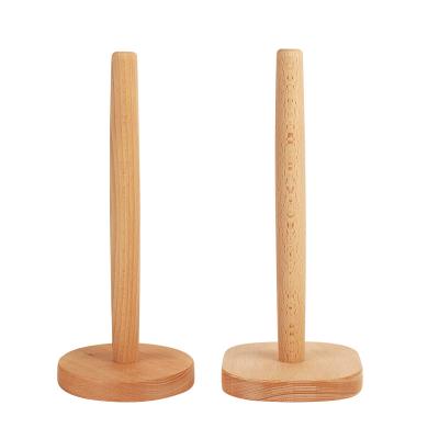 China Eco-friendly Countertop Toilet Kitchen Towel Roll Holder Bamboo Wooden Tissue Paper Holder Sustainable for sale