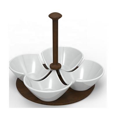 China Sustainable Wholesale Modern Style Tapas / White Chips And Dip Bowl With Wooden Tray for sale