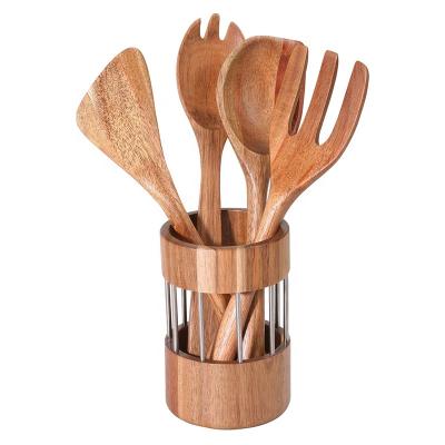 China Best Price Wooden Sustainable Cheap Cookware Set 6 Piece Accessories Wooden Kitchen Utensils for sale