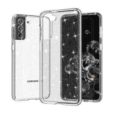 China Clear Shockproof Phone Case For Samsung S21 5G Glitter Case Cover Note Terminator 20 S20 S21 Ultra S21+ Style Crystal Clear Hybrid Hard Slim Phone Case for sale