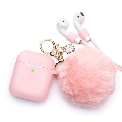 China Thick Skin Covers For Airpods Case Silicone Soft Cute Cover For Apple Airpods 2 And Case 1 With Fur Ball Key Chain/Earbuds Accessories for sale