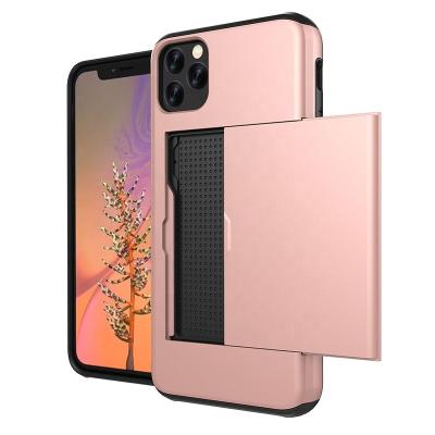 China Eco-Friendly For iPhone 11 Pro Max Card Holder Slide Phone Case For iPhone 11 xs x/xr/7/8 max plus d Card Holder Slot Phone Cover 'insertion for sale