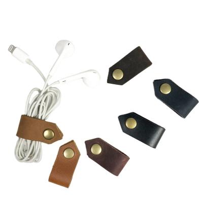 China Vintage In Stock Gift Earphone Cable Winder Holder Leather Custom USB Cord Holder Earbud Organizer, Leather Cord Keeper, Cord Holder for sale