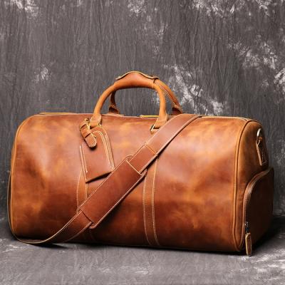 China Vintage Handmade Leather Duffel Bags For Men And Women Full Grain Weekend Sports Gym Fleece Overnight Carry On Bag Leather Travel for sale