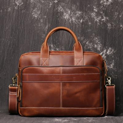 China Laptop Bag for Business Genuine Leather Tote Bag Cowhide Mens Briefcases Crazy Horse Briefcase Business Laptop Bag for Men Travel Messenger Bags for sale