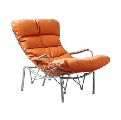 China Orange recliner reclining cushion rocking lounge chair genuine leather indoor chaise lounge for sale