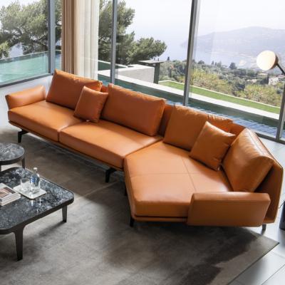 China Other Brown Italian Luxury Leather Sectional Corner Sofa Set Living Room Furniture Brown Curved 2 Seat Couch With Chaise Lounge for sale