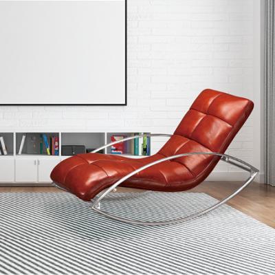 China Modern Luxury Leather Chair Extended Stainless Steel Chaise Lounge Overstuffed Relax Rocking for sale