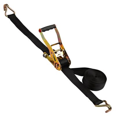 China Cargo Check Ratchet Tie Down Strap 50mm Heavy Duty Polyester 5000KG Ratchet Tie Down Straps for sale