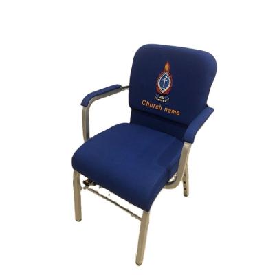 China Modern Cheap Traditional Factory Theater Navy Blue Popular Church Chairs With Metal Stand for sale