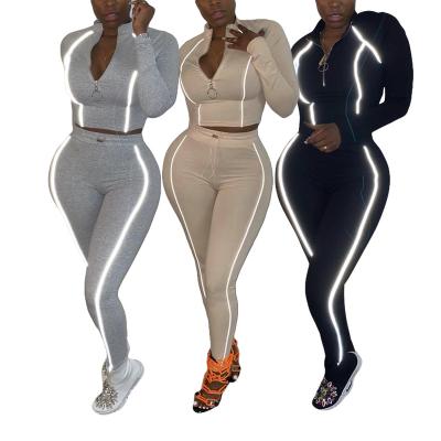 China 2021 Breathable Two Piece Sets Solid Color Women's Spring Reflective Brand Sets 2 Pieces Set Women Spring for sale