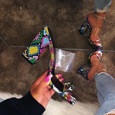 China Printed 2020 Summer Women Sandals Block High Heel PVC Ladies Shoes Slippers And Sandals for sale