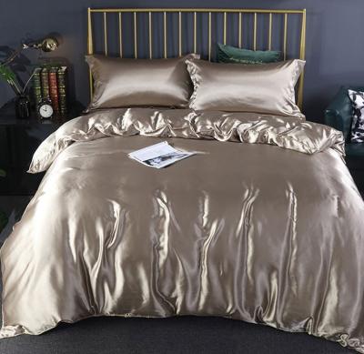 China Folded Luxury Silky Satin Sheets Set Satin Bedding Set With Duvet Flat Sheet Pillow Sham for sale