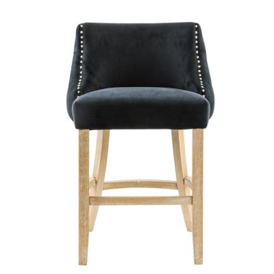 China Modern hot sale velvet upholstery tufted back head nail trim bar stool with footstool for sale