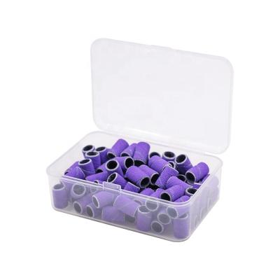 China Nail Art Sanding Bands Set Purple 100Pcs Nail Beauty Care Tool Kits Nail Sanding Bands For Nail Drill Bit for sale