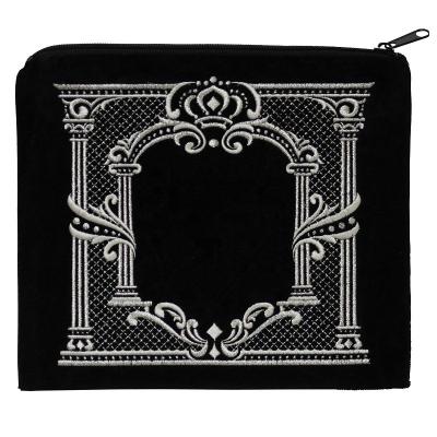 China 3D Israeli Art Judaica Dark Blue Velvet Tallit and Tefillin Bags Set Gold Majestic Design with Protective Plastic Bags for sale