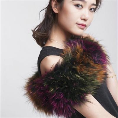 China Lovely Design Real Raccoon Fur Shawl Women Winter Fashion Warm Ponchos Cape Raccoon With Fur Yarn Neck Warmer 72X10CM for sale