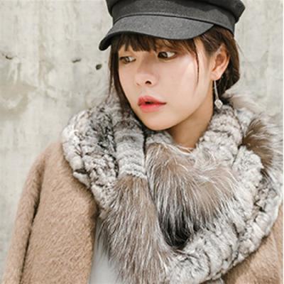 China Fashion Women's 100% Long Chinchilla True and Fox Infinity Knitted Natural Neck Warmer Lady Fashion Winter Wraps Scarf for sale