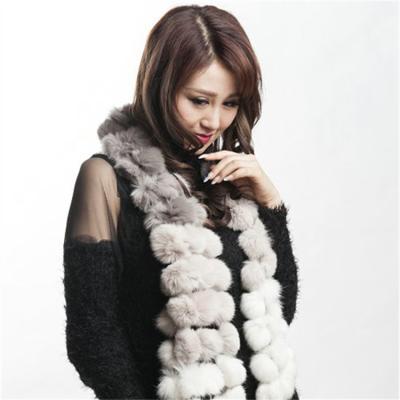 China Long Rex Rabbit Fur Pom Pom Thick Warm Winter Women's Scarf Nice Very Soft Quality for sale