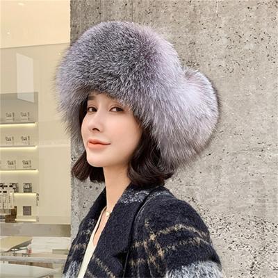 China Winter Style Fox Fur Skin Hat Earmuffs COMMON Russian Warm Hat Luxury Whole Hat With Real Lambskin Leather for sale