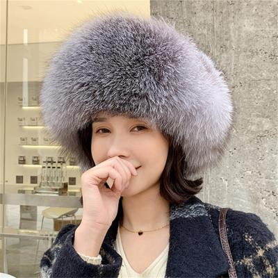 China MOQ JOINT Customizable Stylish Low Heat Fox Skin Trim Women's Natural Silver Natural Winter Hats for sale