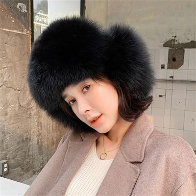 China Latest Design Customizable Winter Fashion Women Heat Fur Trim Black Fox Skin Hats JOINT LOW MOQ for sale